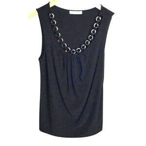 WHITE HOUSE BLACK MARKET Women Grommet Neck Sleeveless Black Stretch Top S Bold